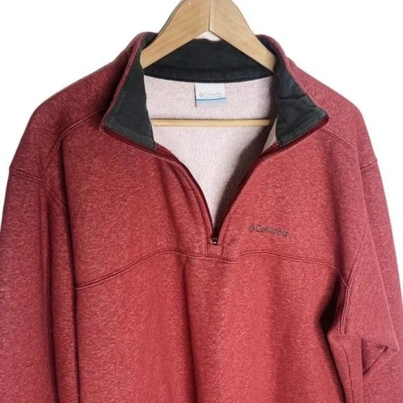 Columbia Red Fluffy Fleece Quarter Zip Durable Pullover High Neck Sweatshirt XL - Picture 3 of 12
